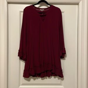 Maroon ruffle mini dress